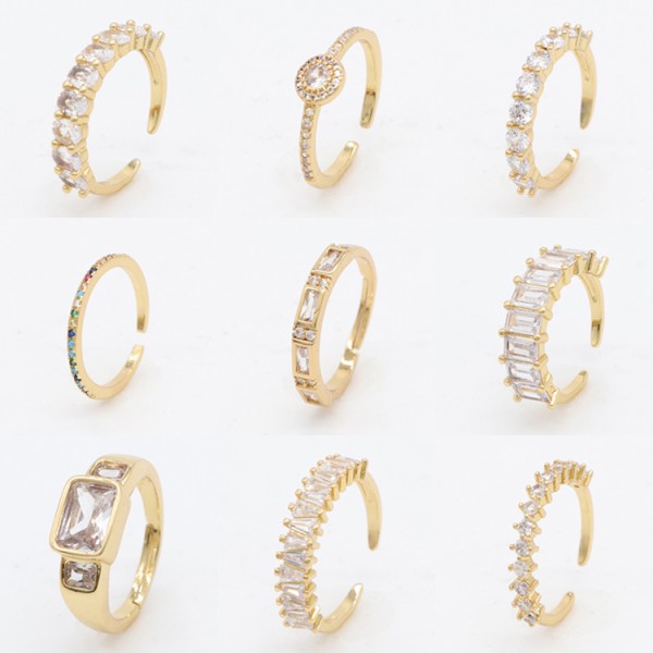 Factory Wholesale Fashion Designed Brass 14K Gold Plated Ladies' Open Adjustable Ring Featuring Micro Set Clear Zircon Rings