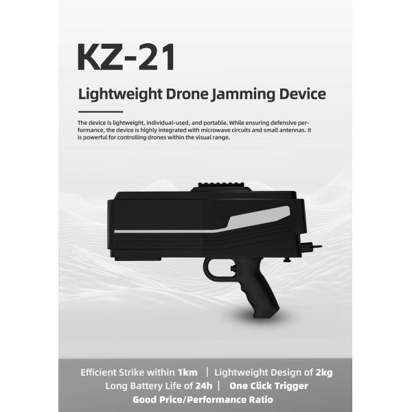 KZ-21 Portable Lightweight Drone Jammer 4 Band 1km Anti Drone Gun Handheld Drone Signal Blocker For Security