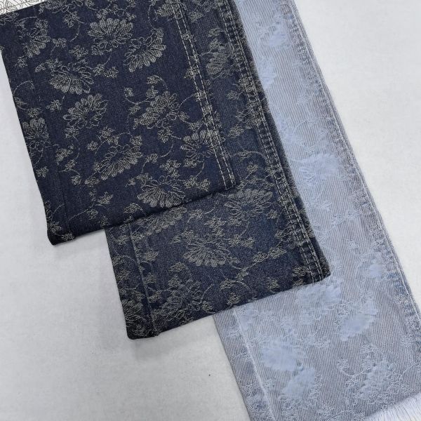 Blue Special Flower Jacquard Denim Fabric  10oz Middle Weight For Lady Jeans Or Jacket In Stock