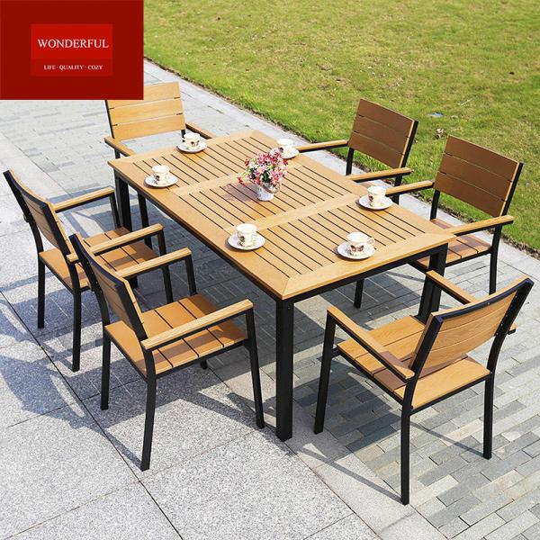 Outdoor Yard Wood Furniture in Black Aluminum Frame with Yellow Plastic Wood Table Set