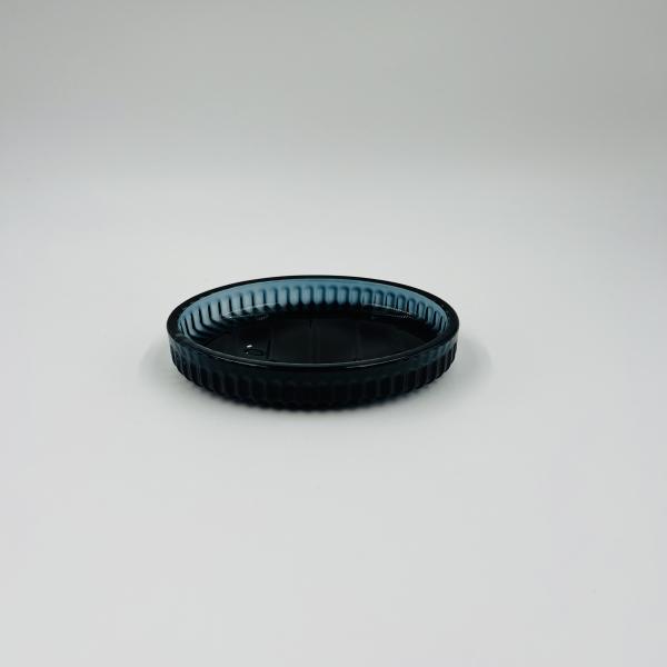 Accessoires de salle de bain en verre bleu pâle rond avec distributeur de savon à bande verticale à nervures