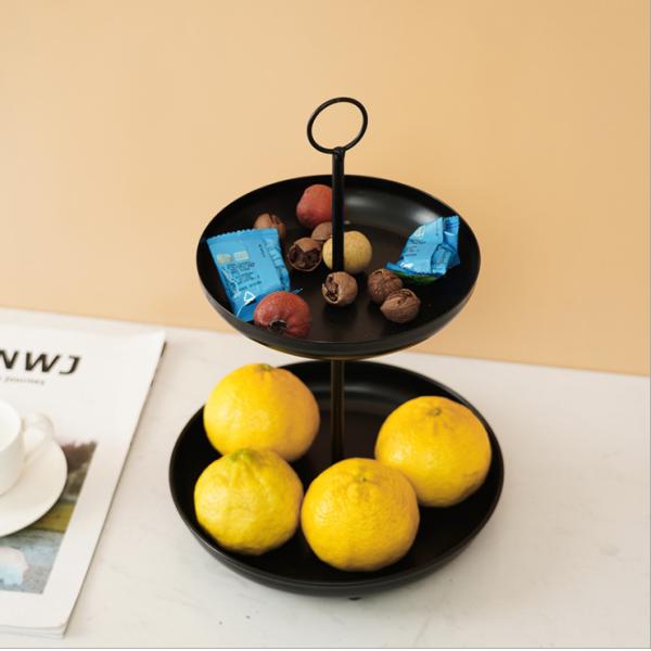 Anti Rust Double Tier 31cm Height Steel Fruit Basket