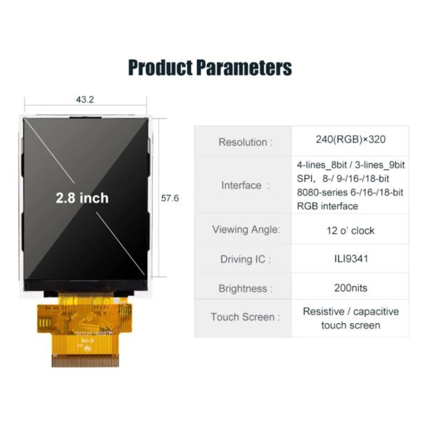 экран касания модуля ROHS 2,8 дисплея 260nit 320x240 TFT LCD емкостный