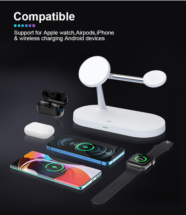 Multi-Functional 5-in-1 Wireless Charging Station with 2W Night Light and USB Output