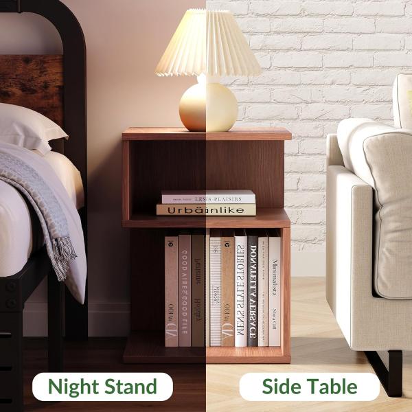Small Spaces Bedroom Furniture Minimalist 3 Tier End Table with Open Storage Bedside Table