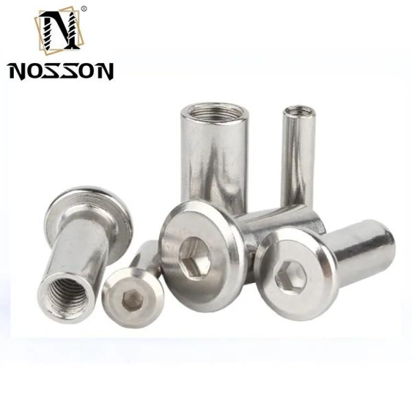 M6 M8 Stainless Steel Flat Hex Socket Head Furniture Rivet Connector Insert Joint Sleeve Cap Nut for Furniture Fastening