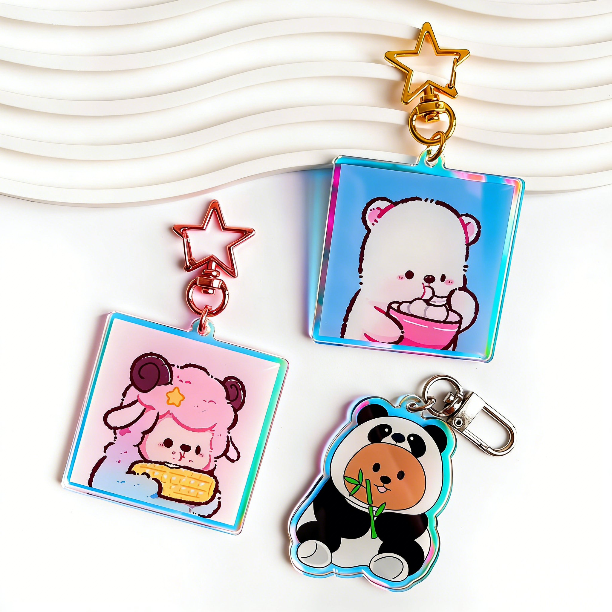 DIY Cute Cartoon Keychain – Custom UV Print on Transparent Acrylic, Multiple Sizes