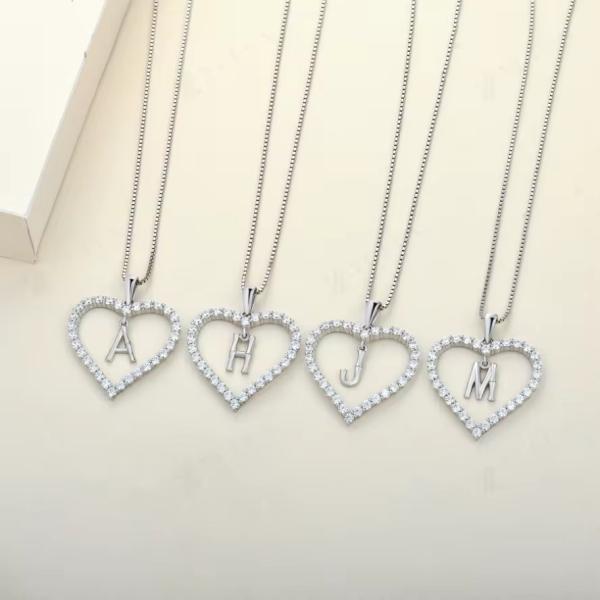 YASVITTI Fine Jewelry Necklace 925 Sterling Silver Heart-Shaped Necklace With A-Z Charms Letter