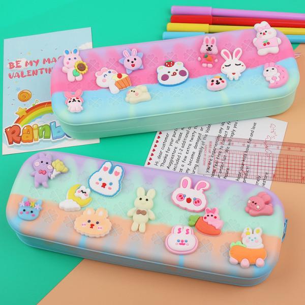 DIY Silicone Pencil Pen Case Big Cute Pencil Pouch For Boys Girls Christmas Gifts School Supplies Kids Gift Pen Holder