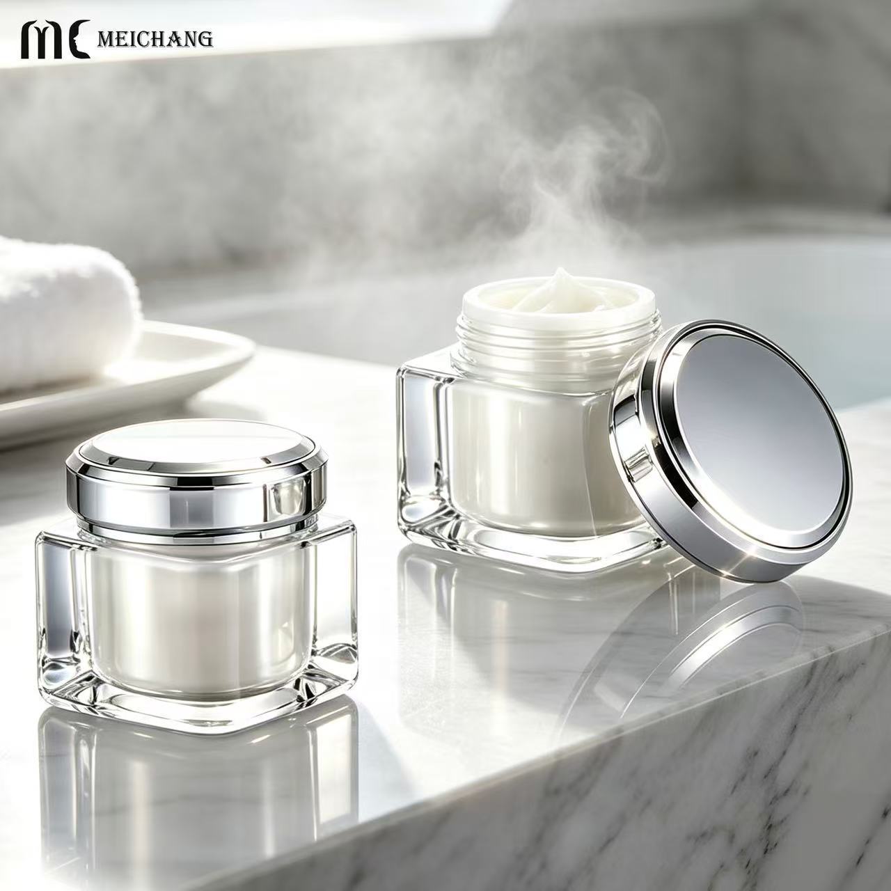 50g Double-Wall Crystal-Effect Square Cream Jar for Premium Skincare Packaging(MC-Y-570)