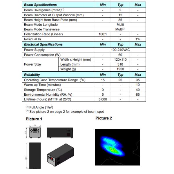 Solid State DPSS Laser with 1.8 KG Weight and 85mm Beam Height 100mW Yellow Laser