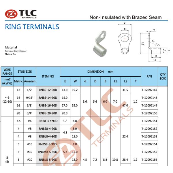 Ring Copper Terminal Lugs Energy Storage Customized Non Insulated Copper Tube Terminals for electrical cabler