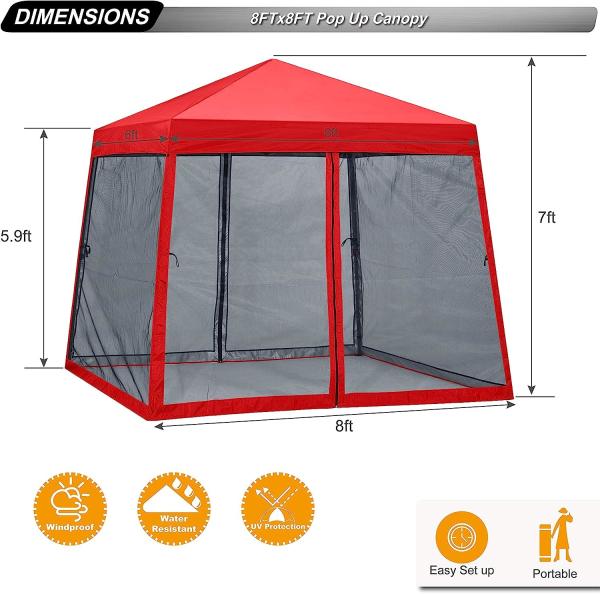 210d Oxford Easy Pop Up Canopy, Outdoor Screen Tent with Mesh Mosquito Netting Side Walls for Camping Picnic Party