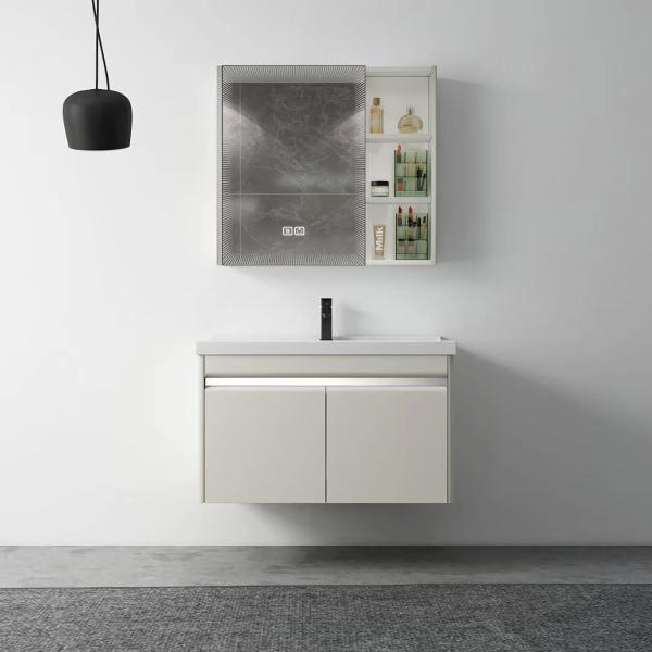 Aluminum Modern Bathroom Floating Vanity Set with Customized Size Washbasin Cabinet