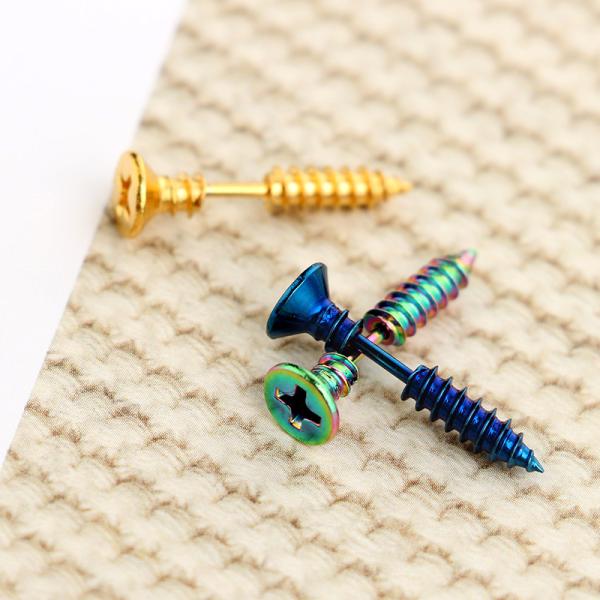 Stainless Steel Stud Earrings Black Gold Sliver Colorful Screws Unisex Punk Men Screw Stud Earring Ear Stud