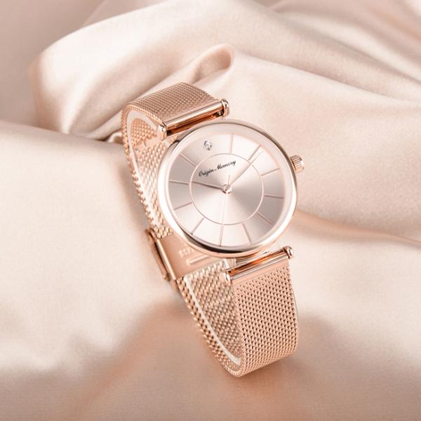 Steel Band OEM Alloy Quartz Watch 32mm Rose Gold Wristwatch For Ladies Quartz