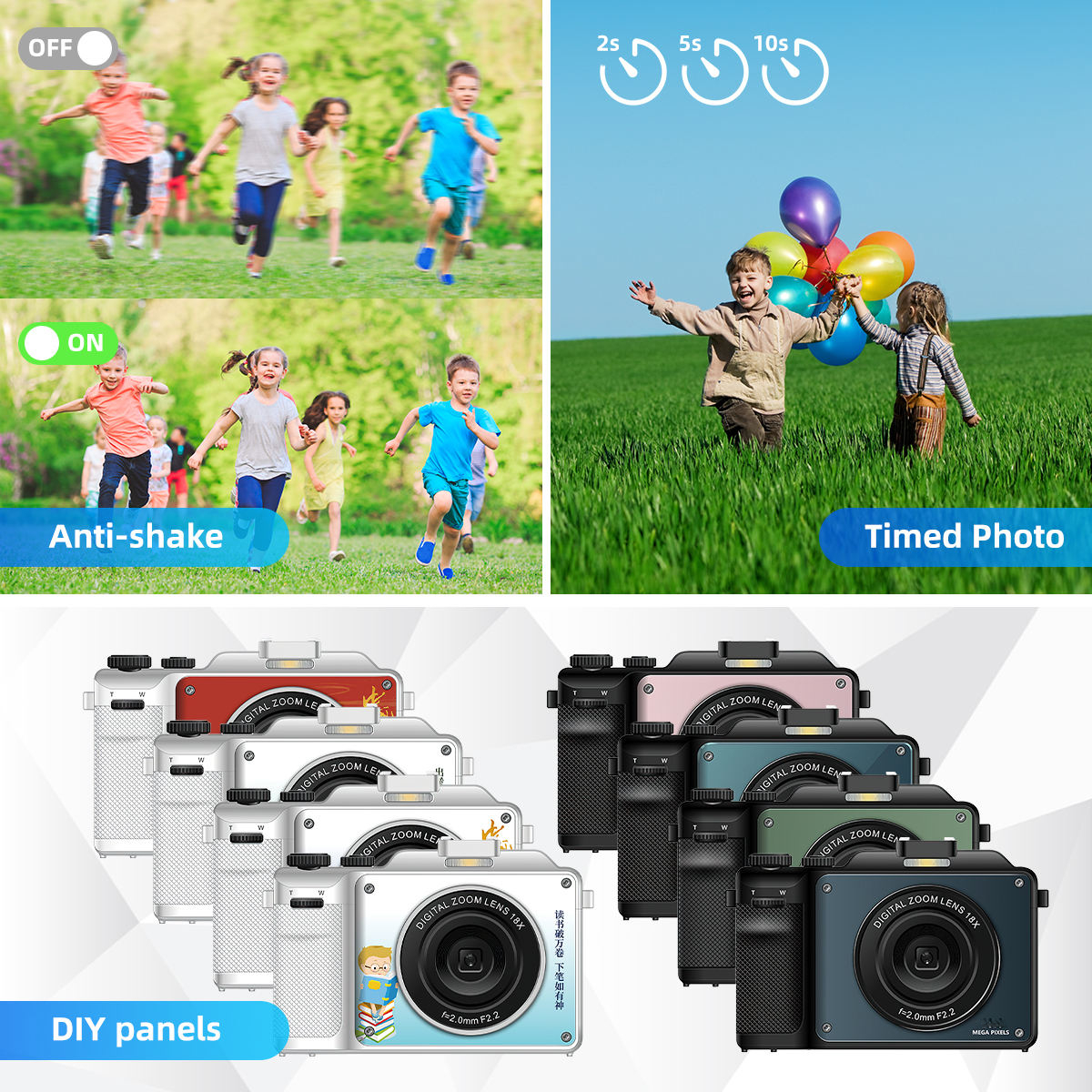 New 8K Student Beauty Camera with Dual Lens Wifi Transfer 8 Filter Modes 18X Zoom Anti Shake and 8 Filter Modes for Daily Vlog