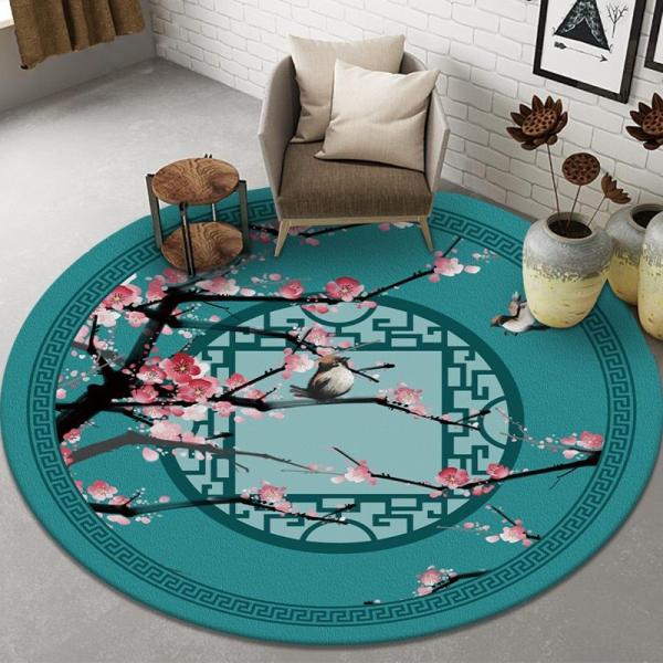 Plant And Flower Round Polyester Fiber Floor Carpet For Sofa And Living Room