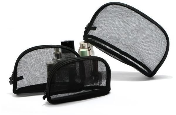 Minimalist Black Mesh Zipper Cosmetic Bags For Promotional Activities