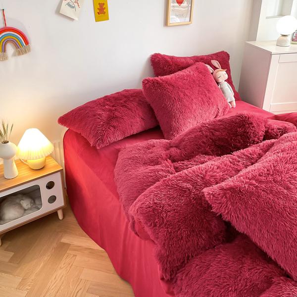 Ins Red Color Warm Mink Velvet Crystal Bedding Set for Winter Bed Linen Quilt Cover