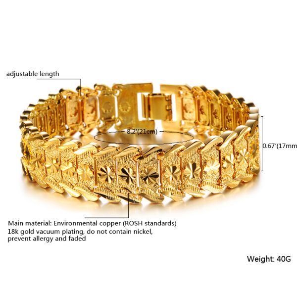 Classic Carving Wrist Chain Link Bangle Gold Bracelet Men
