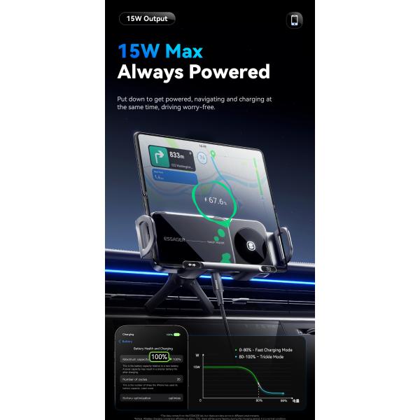 ESSAGER X01 15W Wireless Charging Car Phone Holder Mount Car Vents