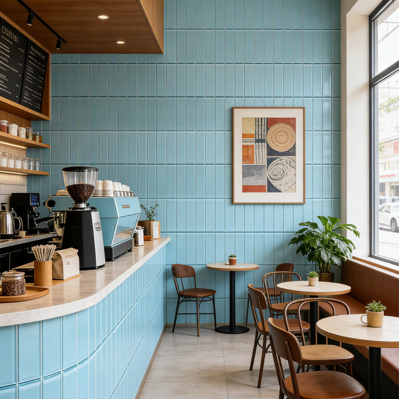 Light Blue Slim Strip Glass Tile | Commercial Wall Decoration