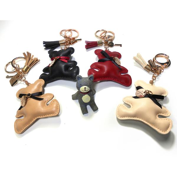 Black Leather Bear Keychain , 6.5CM Personalised Leather Keyrings For Men