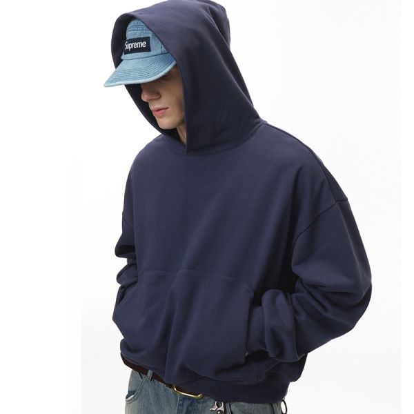 Boxy Cropped Hoodie, 380G Loose Fit Men’s Long Sleeve Hooded Sweatshirt with Pockets | OEM & ODM Supported, Custom Logo, Fabric & Color Available