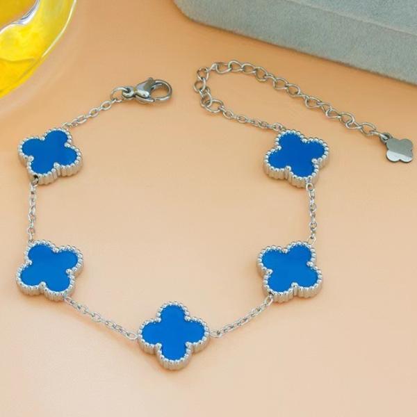 Ladies Four-leaf Clover Bracelet, 18K Gold-plated Stainless Steel Lucky Four-leaf Clover Bracelet, Silver Chain Bracelet, Ladies' Jewelry Gift