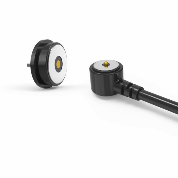 Black round male and female magnetic cable connector for asset strip
