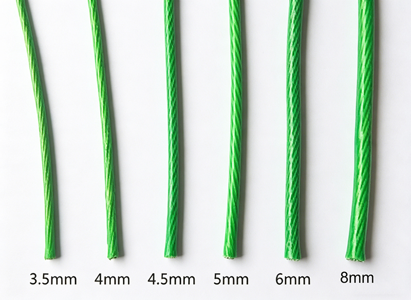 Green PVC Coated Galvanized Steel Wire Rope 7x7 For Garden Fence Clothesline Trellis