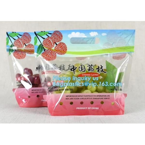 Promotional popular plastic reusable slider zipper food bags, slider ziplock perforated fresh grape packaging bag, fruit