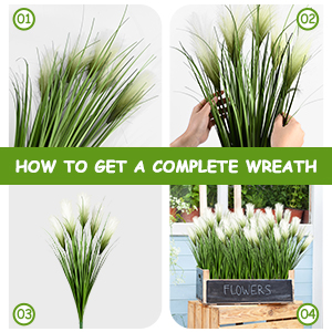 Artificial Plants 6 Pack Onion Tall Grass Greenery, Faux Fake Grass Shrubs Plant Flowers Wheat Grass for House Home