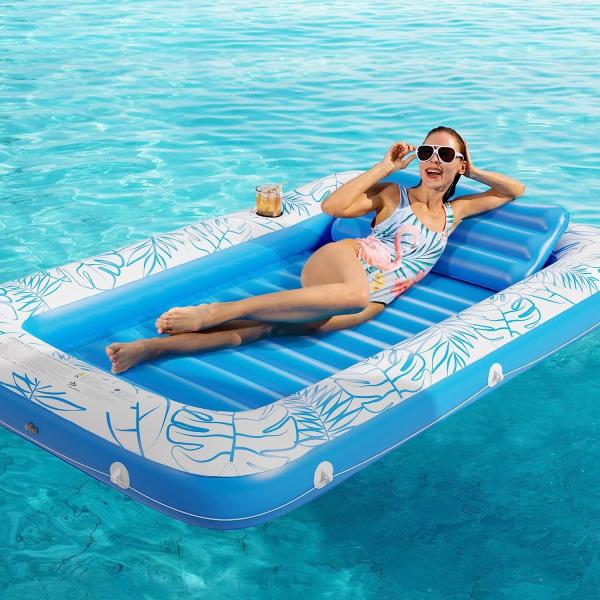 Inflatable Tanning Pool Lounger Float, Sun Tan Tub Sunbathing Raft Floatie Toys Water Filled Tanning Bed Mat