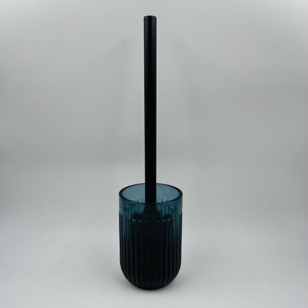 Accessoires de salle de bain en verre bleu pâle rond avec distributeur de savon à bande verticale à nervures