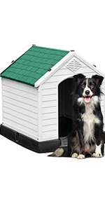 Large Plastic Dog House Outdoor Indoor Doghouse Puppy Shelter Water Resistant Easy Assembly Sturdy Dog Kennel