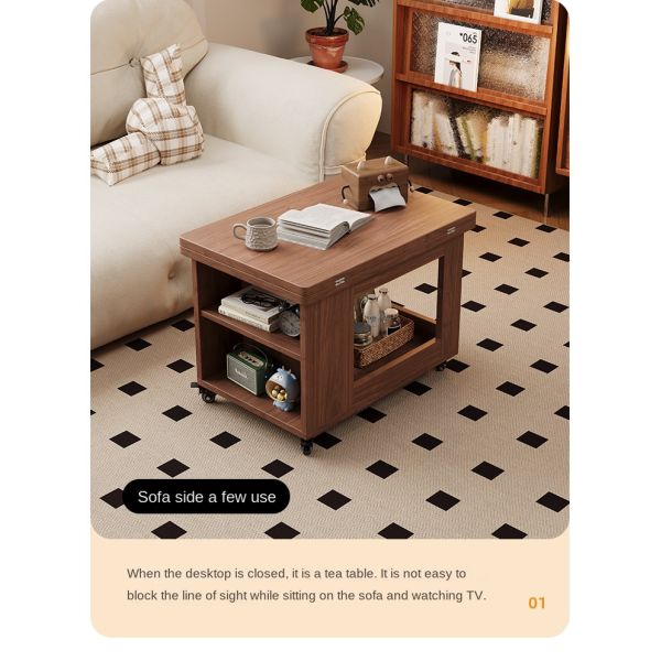 Custom Solid Wood Coffee Table Mobile Extendable Wheeled Trolley Foldable Rotating Sofa Corner Sofa Side Table for Living Room
