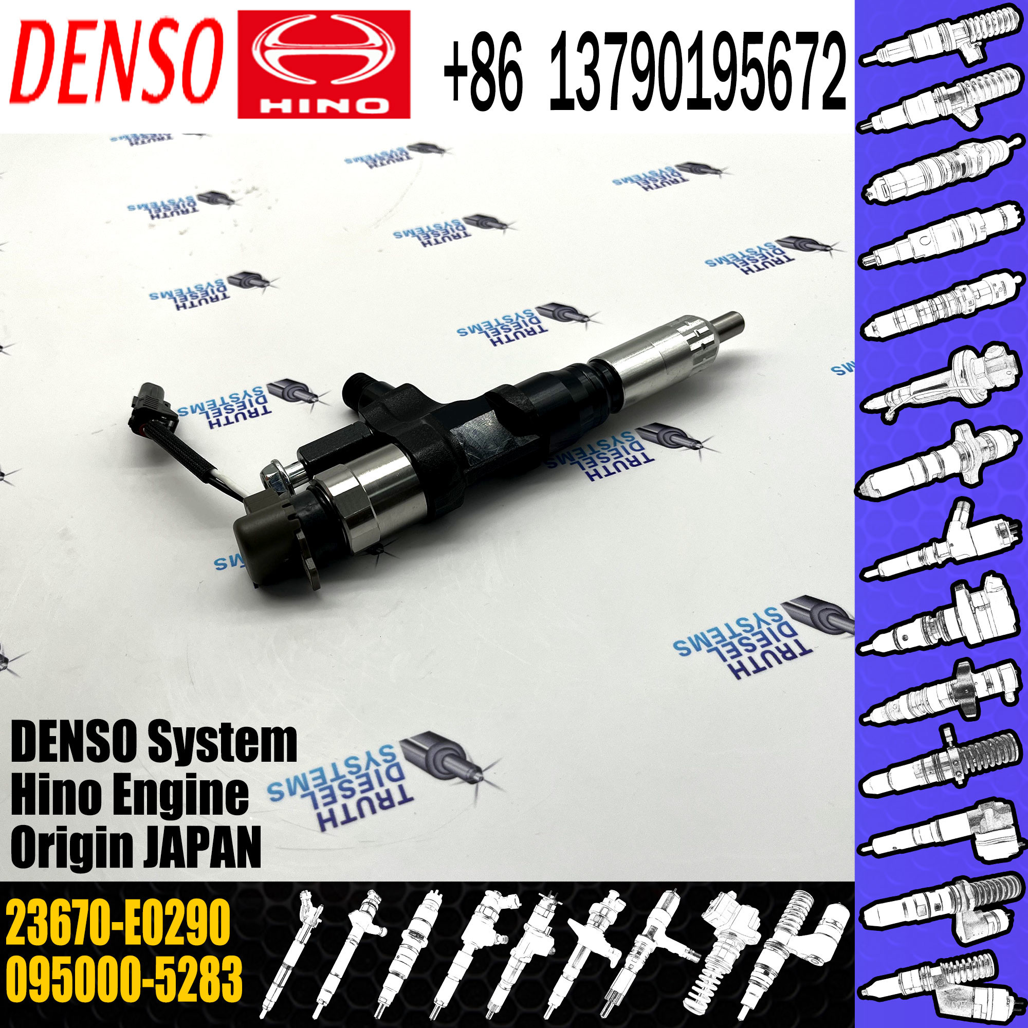 095000-5283 инжектор 23670-E0290 коллектора системы впрыска топлива инжектора HINO J08E DENSO дизельный