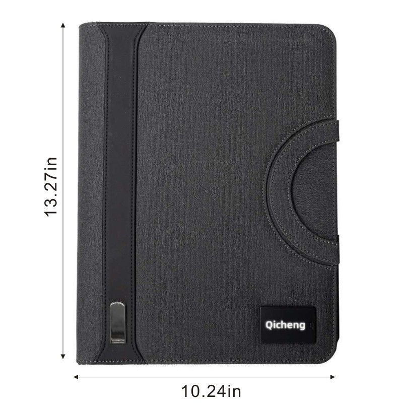 Multifunctional Business Portfolio Folder A4 Leather Notebook LED USB Wireless Charging