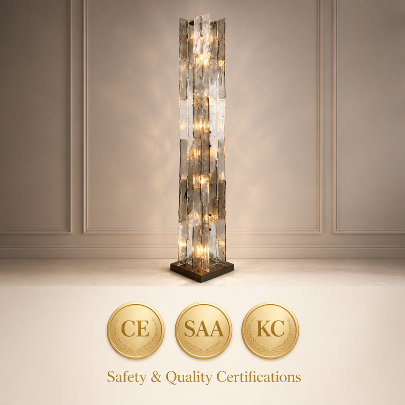 JYLIGHTING Modern Tall Column Textured Glass Suspended Standing Lamp, Decorative Glass Floor Light for Hotel Guest Room, Villa Bedroom & Showroom Space Decoration