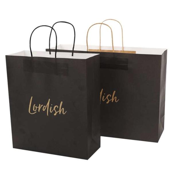 Black Personalized Shopping Tote Paper Bags Private Logo Printed