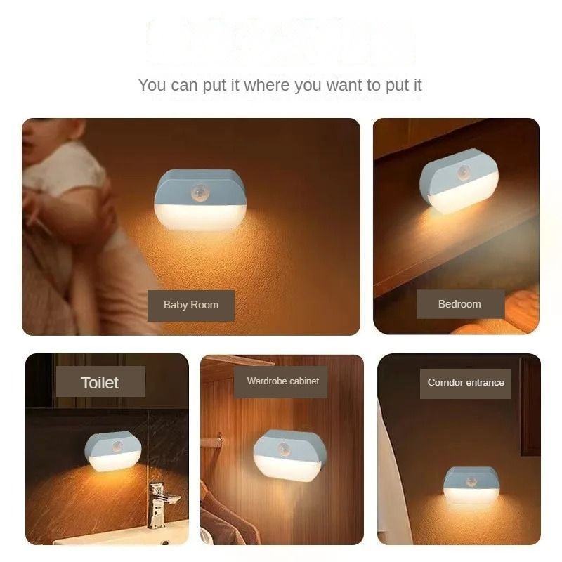 LED Intelligent Human Body Sensor Light Battery Bedside Night Light Home Corridor Wardrobe Light