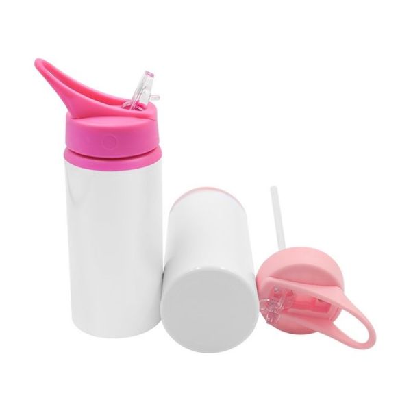 600ml Sublimation White Stainless Steel Water Bottle Tumbler With Portable Slip-Top Lid Vacuum Insulated Kids Water Bottle