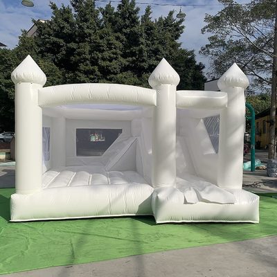 White Wedding Inflatable Bounce House with Slide and Custom Decorations for Events