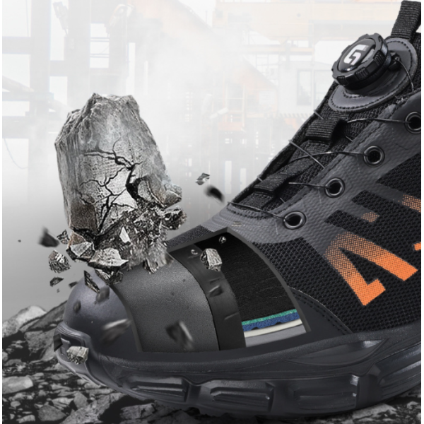 Men’s and Women’s Lightweight Safety Work Shoes Breathable Steel Toe Sneakers with Rotating Closure Slip-On Design for Summer