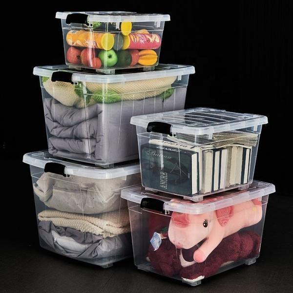 Recyclable Bin Household Multifunction Large Stackable Clothes Clear Transparent PP Container Box Plastic Storage Boxes Bins With Lid Wheels