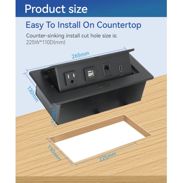 Recessed Floor Pop Up Socket Box Electrical Outlet 10W USB Space Saving