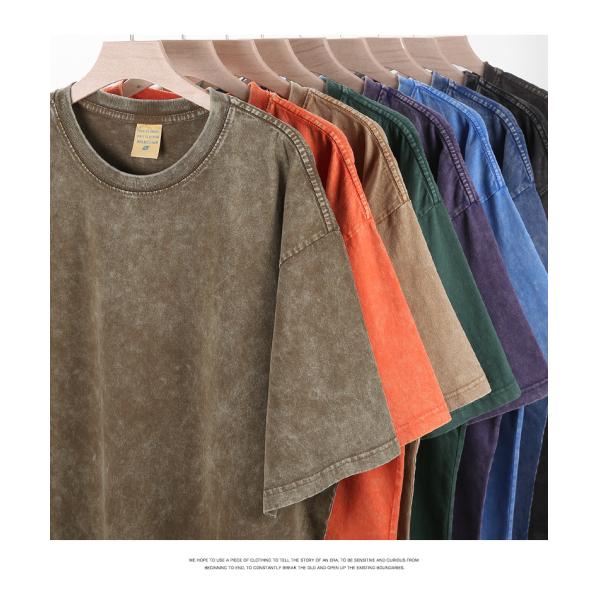 280g Heavy Retro Washed Distressed Short-sleeved T-shirt Men's Loose Cotton Half Sleeves Top