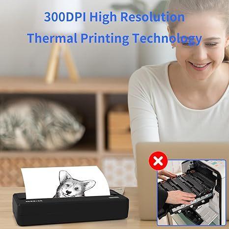 PN81 Inkless Portable Printer for Travel, 300Dpi Wireless Bluetooth Thermal Printer, Compatible with Android/iOS & Laptop